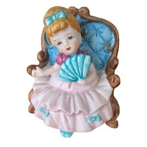Vintage Empress By Haruta Girl Holding Fan on Chair Porcelain Figurine Taiwan